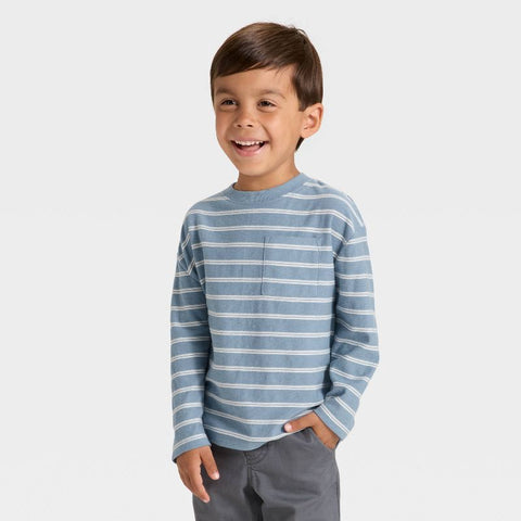 Cat & Jack Boy's Blue & White Long Sleeve Jacquard Striped Oversized Blouse | Cat & Jack In Lebanon