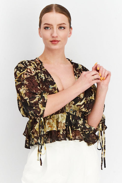 Asos Design Women's Multicolor Wide-Sleeve Crop-Top ANF2800