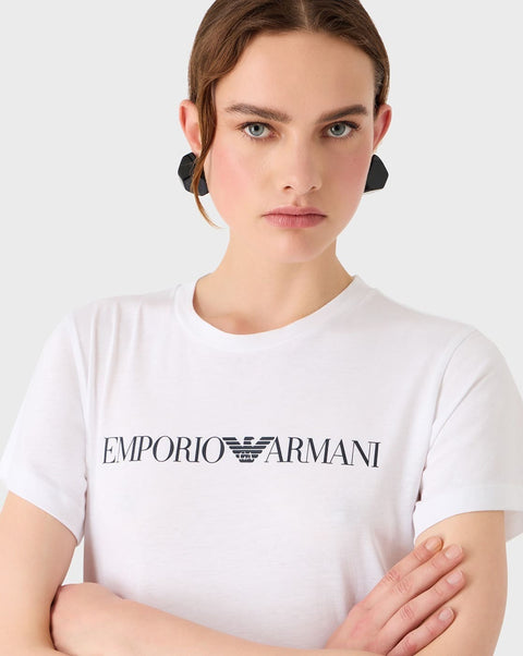 Emporio Armani Women's White With Logo Printed  T-shirt | Emporio Armani in Lebanon