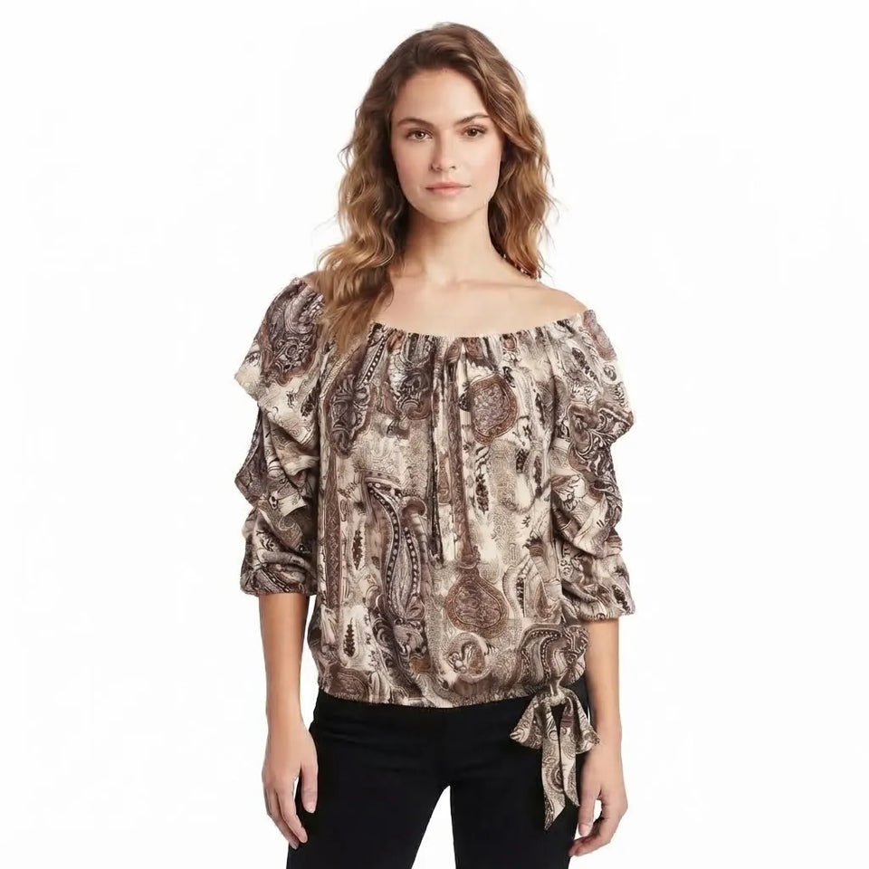Vince Camuto Women's Brown Off Shoulder Three-Quarter-Sleeve Blouse