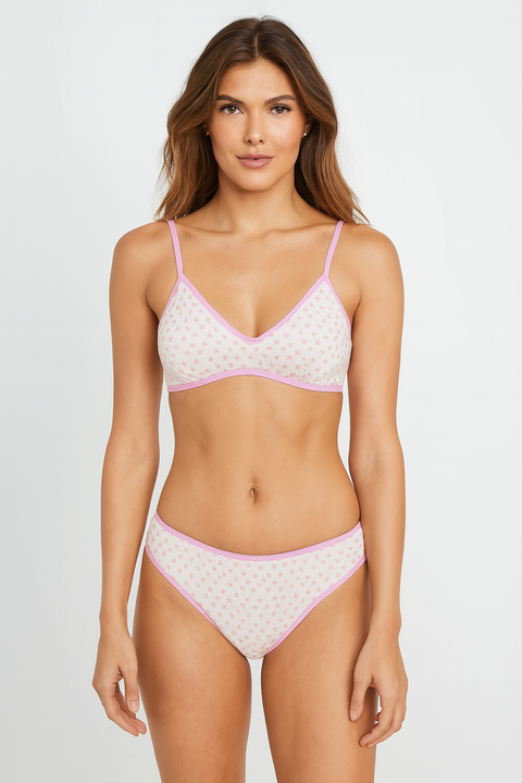Demar Women's White & Pink Floral Printed Underwear Set | Demar In Lebanon