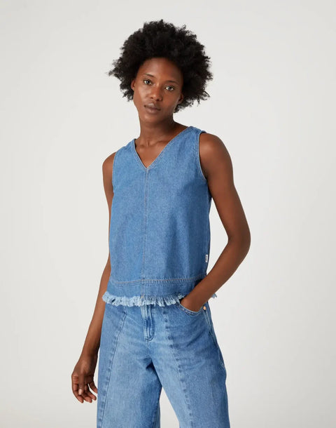 Wrangler Women's Blue Denim Sleeveless Blouse | Wrangler In Lebanon