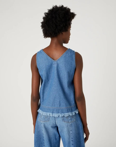 Wrangler Women's Blue Denim Sleeveless Blouse | Wrangler In Lebanon
