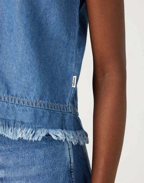 Wrangler Women's Blue Denim Sleeveless Blouse | Wrangler In Lebanon