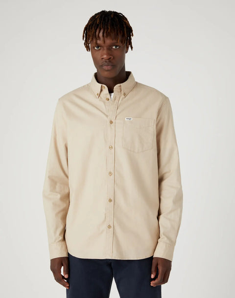 Wrangler Men's Beige Pocket Down Long Sleeve Shirt | Wrangler In Lebanon