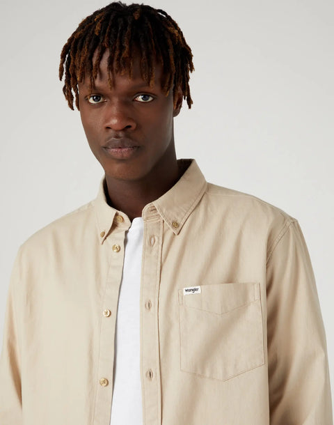 Wrangler Men's Beige Pocket Down Long Sleeve Shirt | Wrangler In Lebanon