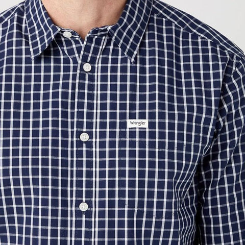 Wrangler Men's White & Navy 1 Pocket Striped Shirt | Wrangler In Lebanon