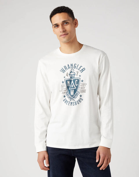 Wrangler Men's White Americana Tea Crew Neck Long Sleeve Blouse | Wrangler In Lebanon
