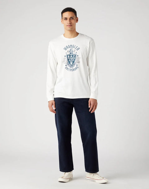 Wrangler Men's White Americana Tea Crew Neck Long Sleeve Blouse | Wrangler In Lebanon
