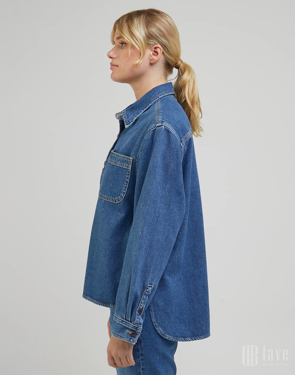 Lee Women's Mid Blue Denim Seasonal Button Down Shirt | Lee In Lebanon
