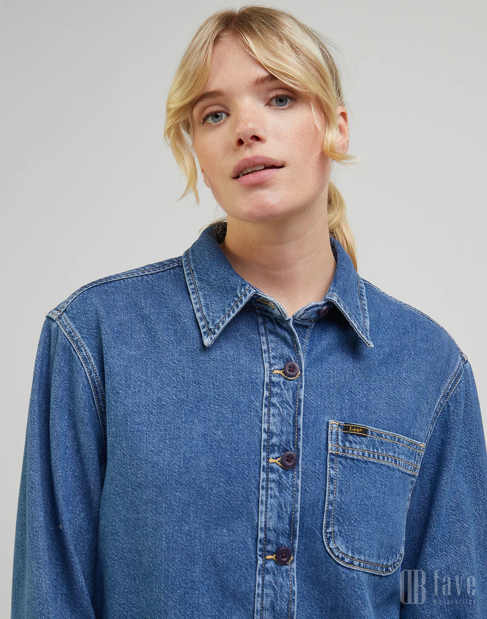Lee Women's Mid Blue Denim Seasonal Button Down Shirt | Lee In Lebanon