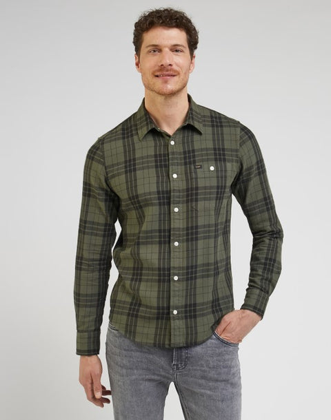 Lee Men's Olive Green Checkered 1 Pocket Leesure Long Sleeve Shirt | Lee In Lebanon