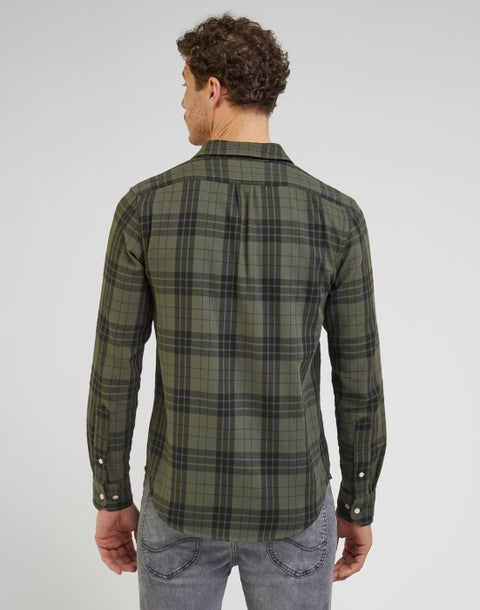 Lee Men's Olive Green Checkered 1 Pocket Leesure Long Sleeve Shirt | Lee In Lebanon