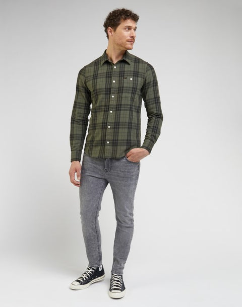 Lee Men's Olive Green Checkered 1 Pocket Leesure Long Sleeve Shirt | Lee In Lebanon