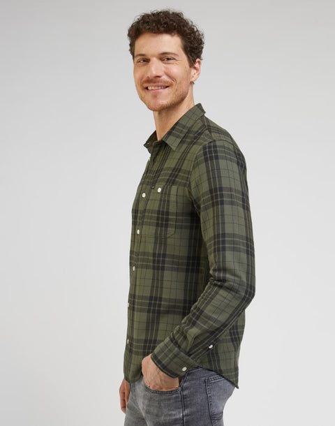 Lee Men's Olive Green Checkered 1 Pocket Leesure Long Sleeve Shirt | Lee In Lebanon
