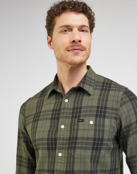 Lee Men's Olive Green Checkered 1 Pocket Leesure Long Sleeve Shirt | Lee In Lebanon