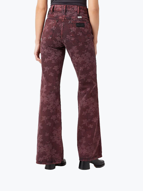 Wrangler Women's Burgundy Wanderer Mixed Dahlia Flared Leg Jeans | Wrangler In Lebanon