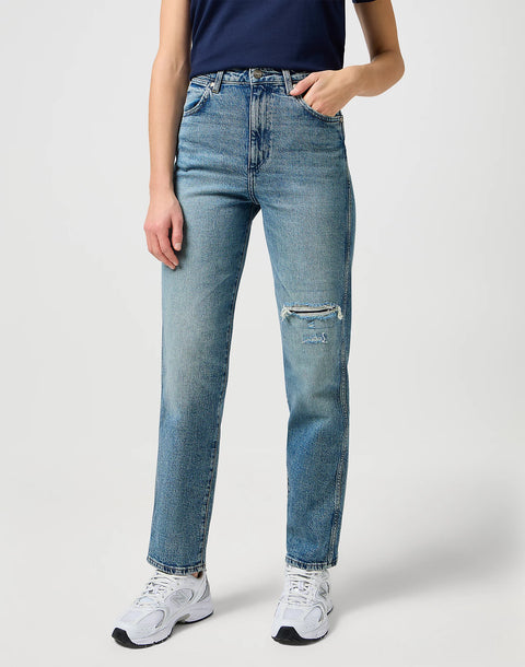 Wrangler Women's Blue Tainted Wash Mom Straight Jeans | Wrangler In Lebanon