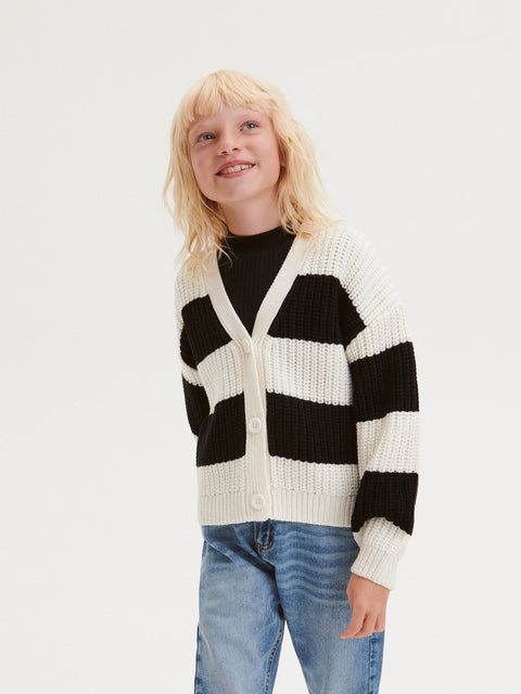 Reserved Girl's White & Black Stripe Cardigan | Reserved In Lebanon