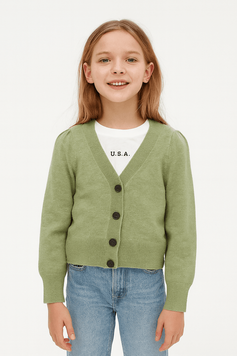 POMPdeLUX Girl's Dusty Green Isabella Knit Cardigan| POMPdeLUX in Lebanon