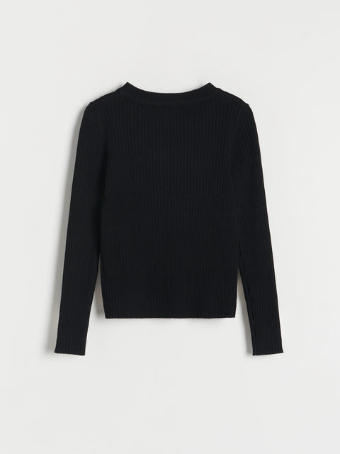 Black sweater on a light gray background