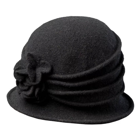 Scala Women's Black Knit Wool Cloche with Flower Hat | Scala In Lebanon