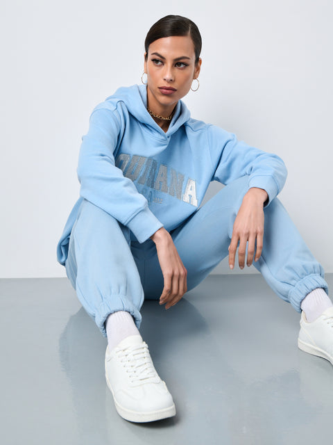 Sinsay Women's Baby Blue Printed Cuffs Sweatpant|Sinsay In Lebanon