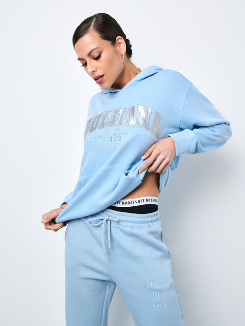 Sinsay Women's Baby Blue Printed Cuffs Sweatpant|Sinsay In Lebanon