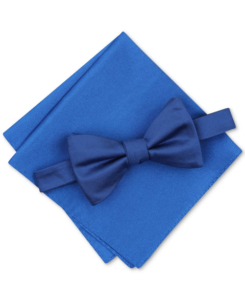 Alfani Men's Royal blue Solid Texture 2pc  Pocket Square And Bowtie   | Alfani in Lebanon
