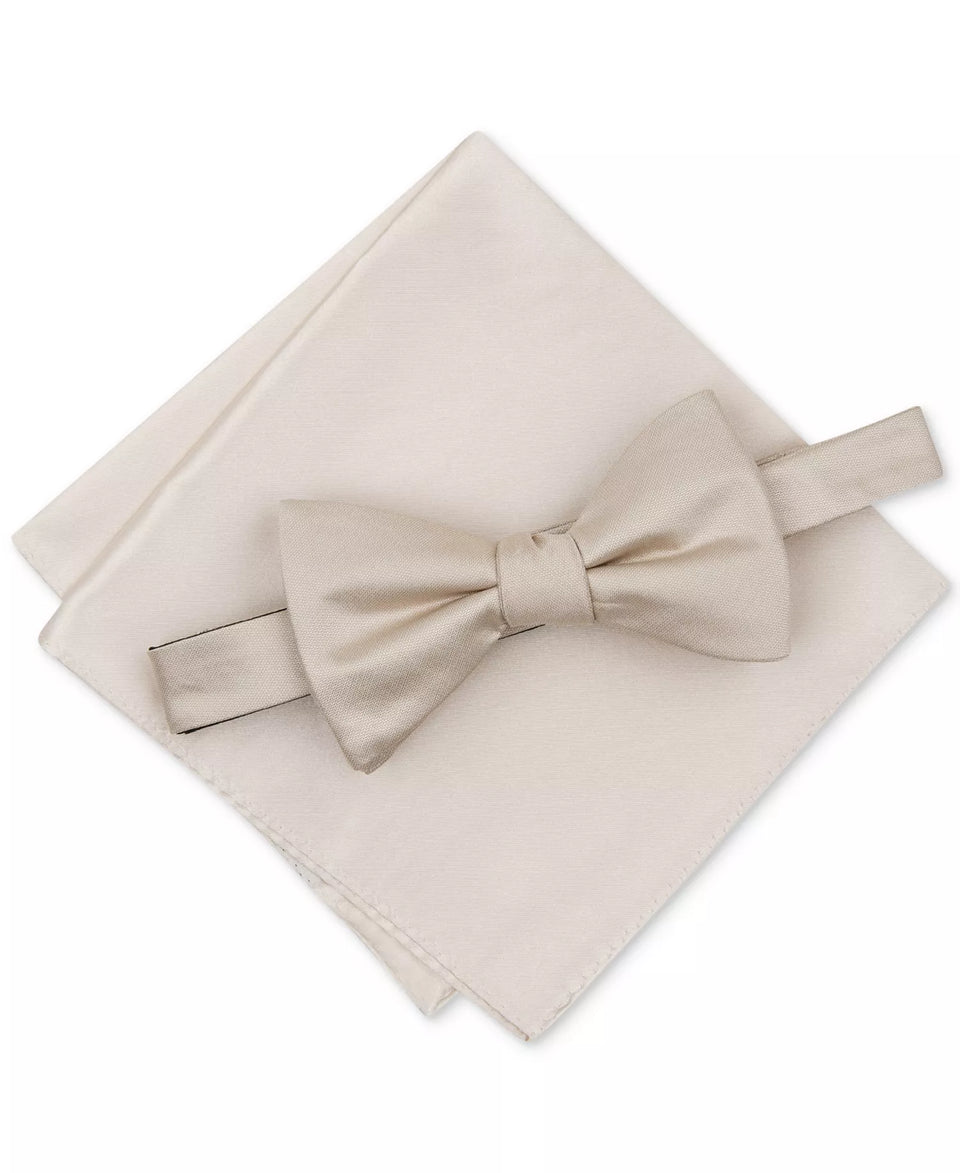 Alfani Men's GoldSolid Textured Pre-Tied Bow Tie & Solid Textured Pocket Square Set|AlfaniIn Lebanon