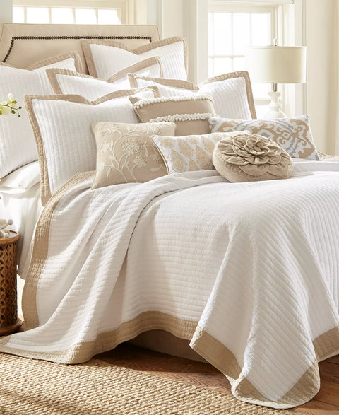 Levtex White Queen Adobe Border Trim Oversized Quilt Sets 3 pcs |Levtex In Lebanon