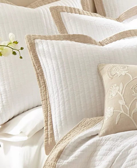 Levtex White Queen Adobe Border Trim Oversized Quilt Sets 3 pcs |Levtex In Lebanon