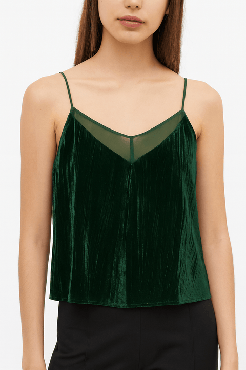 Mango Women's Khaki Green Velvet Sleeveless Blouse |Mango In Lebanon