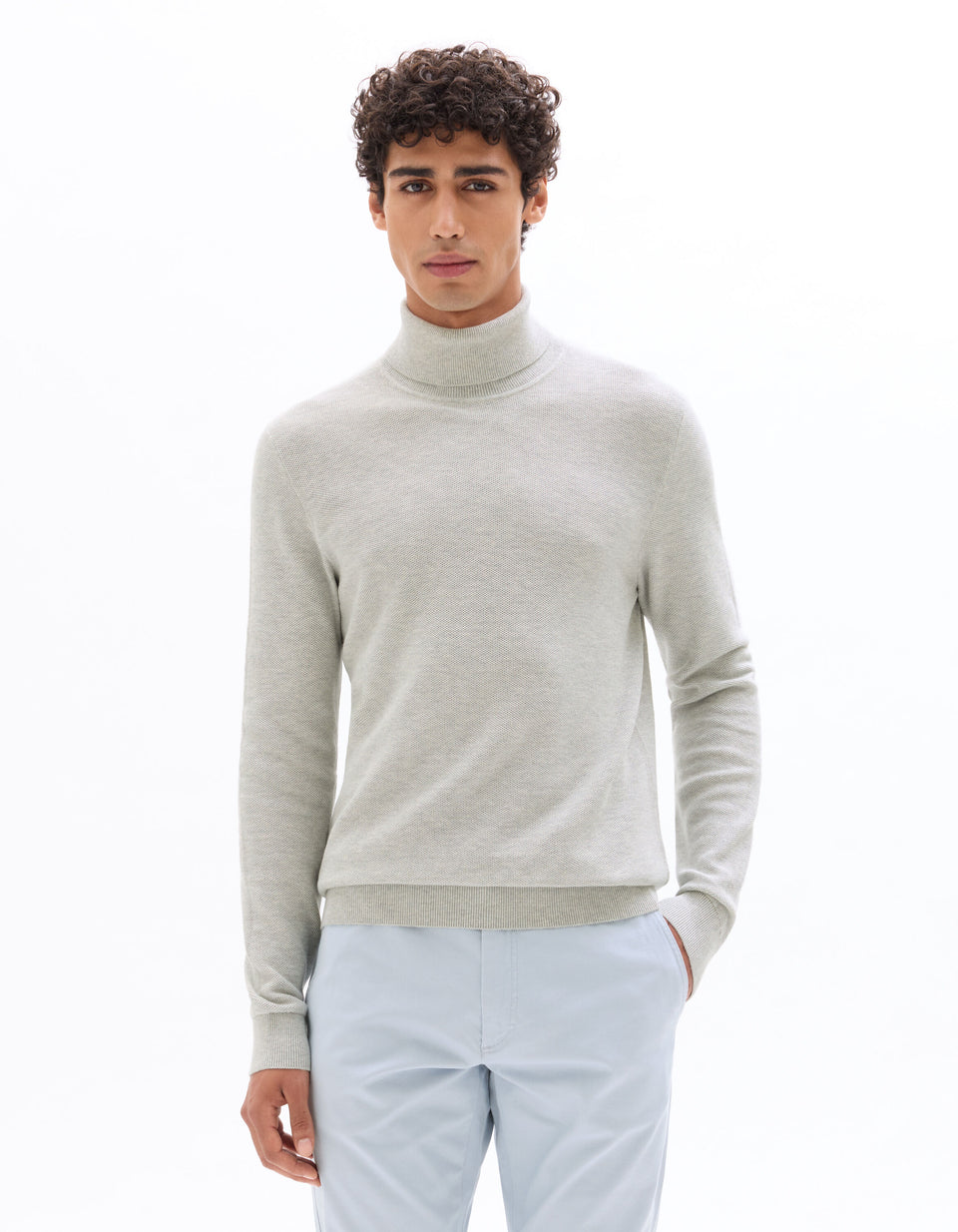 Celio Men's Gray Cotton Roll Neck Pique Sweater|Celio In Lebanon