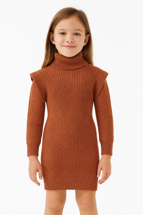POMPdeLUX Girl's Dusty Rose Roll Neck Dress | POMPdeLUX in Lebanon