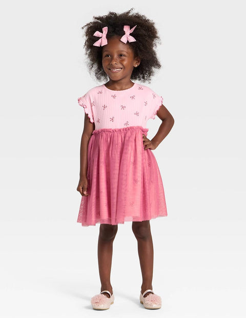 Cat & Jack Girl's Pink Short Sleeve Ribbed Tulle Dress  | Cat & Jack in Lebanon