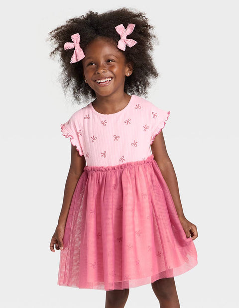 Cat & Jack Girl's Pink Short Sleeve Ribbed Tulle Dress  | Cat & Jack in Lebanon