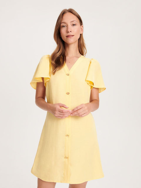 Reserved Women's Yellow Ruffle Sleeve Buttoned Mini Dress |Reserved In Lebanon