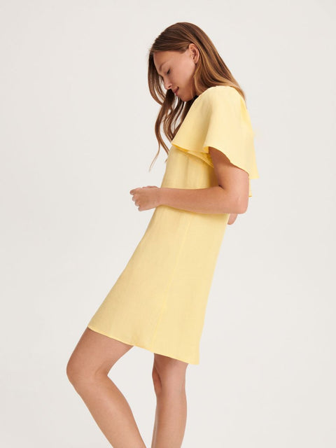 Reserved Women's Yellow Ruffle Sleeve Buttoned Mini Dress |Reserved In Lebanon