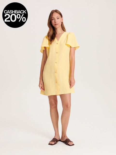Reserved Women's Yellow Ruffle Sleeve Buttoned Mini Dress |Reserved In Lebanon