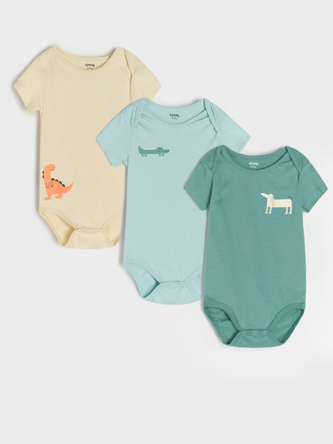 Sinsay Baby Boy's Cream/Green Pack of 3 Short Sleeve Bodysuit    |Sinsay  in Lebanon