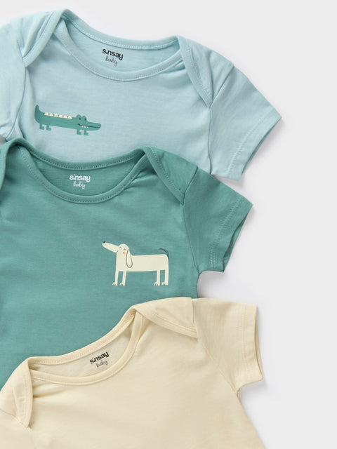 Sinsay Baby Boy's Cream/Green Pack of 3 Short Sleeve Bodysuit    |Sinsay  in Lebanon