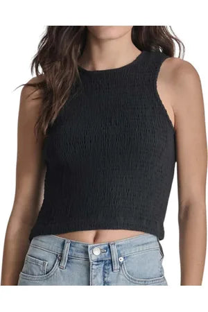 DKNY Jeans Women's Black Cropped Smocked Cotton Sleeveless Crop Top | DKNY In Lebanon
