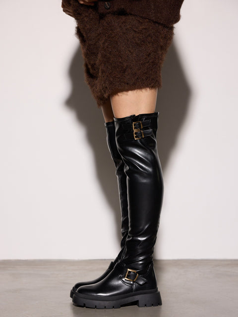 Reserved Women's Black High Boots With Buckles | Reserved In Lebanon