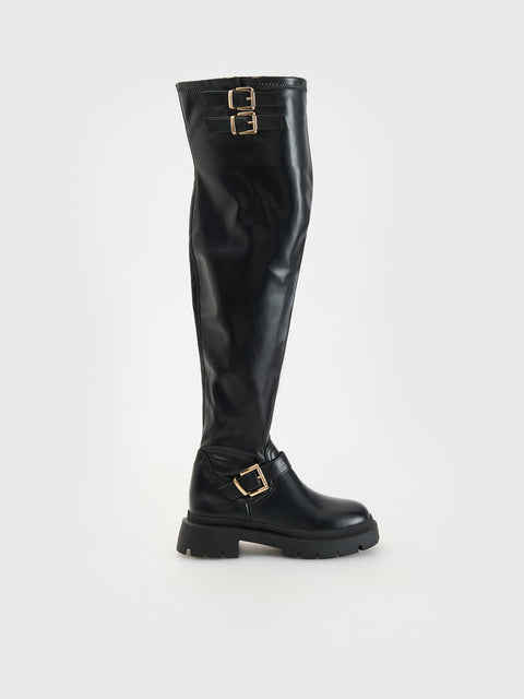 Reserved Women's Black High Boots With Buckles | Reserved In Lebanon