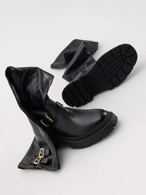 Reserved Women's Black High Boots With Buckles | Reserved In Lebanon