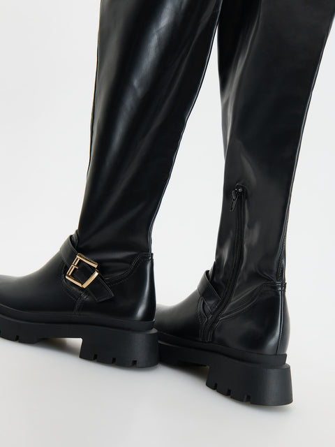 Reserved Women's Black High Boots With Buckles | Reserved In Lebanon