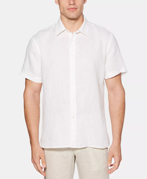 Perry Ellis Men's White Linen Short-Sleeve Button-Front Shirt|Perry Ellis In Lebanon