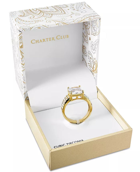 Charter Club Women's Gold Plate Emerald-Cut Crystal Triple-Row Ring | Charter Club In Lebanon