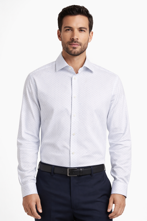 Calvin Klein Men's White Printed Wrinkle Free Fresh Regular Fit Stretch Shirt |Calvin Klein In Lebanon